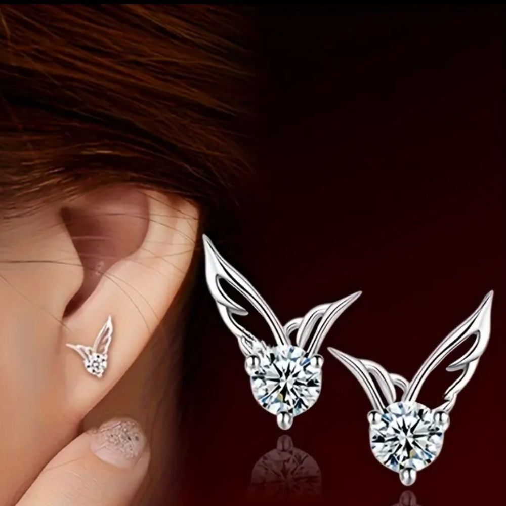 925SS Chic CZ Angel Wings Stud Earrings